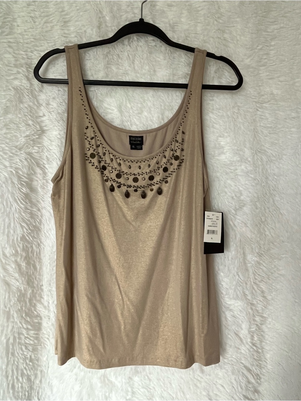 Nicole Miller Metallic Gold Embellished Tank Top